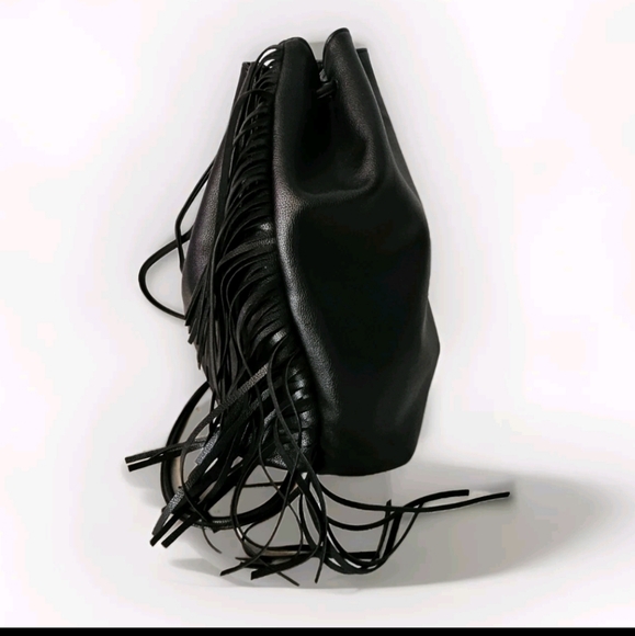 Victoria's Secret Fashion Backstage Black Faux Fur Fringe Backpack Bucket Bag - Picture 5 of 9